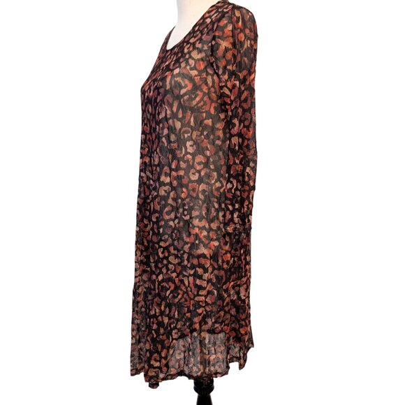Lisa Bayne Sz M Animal Print Semi Sheer Crinkle Mesh Asymmetric Lagenlook Dress - Picture 3 of 12